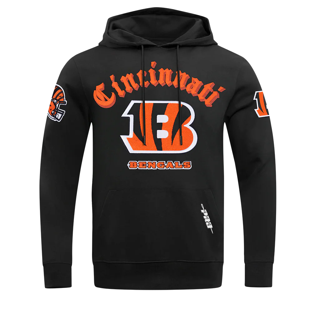 NFL CINCINNATI BENGALS OLD ENGLISH MEN'S PO HOODIE (BLACK)