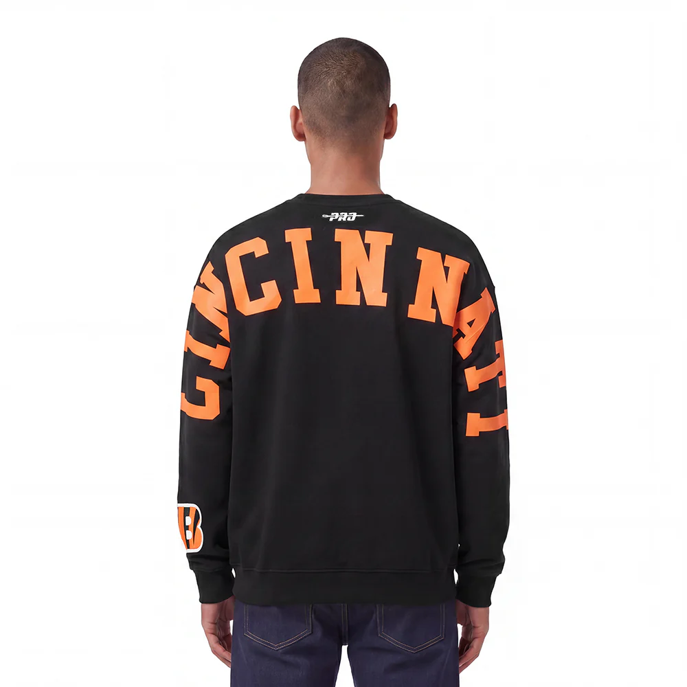 NFL CINCINNATI BENGALS WINGSPAN MEN'S DROP SHOULDER FLC CREWNECK (BLACK)