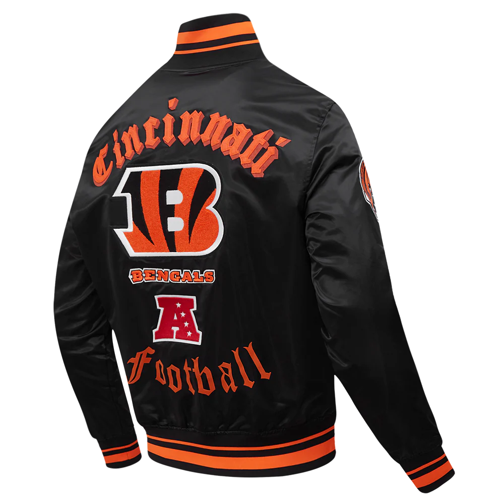 NFL CINCINNATI BENGALS OLD ENGLISH MEN'S RIB SATIN JACKET (BLACK/ORANGE) - Image 4