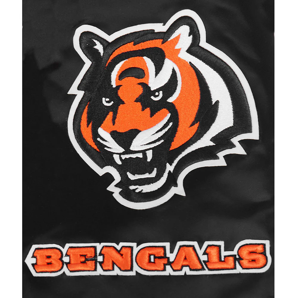 NFL CINCINNATI BENGALS OLD ENGLISH MEN'S RIB SATIN JACKET (BLACK/ORANGE) - Image 5