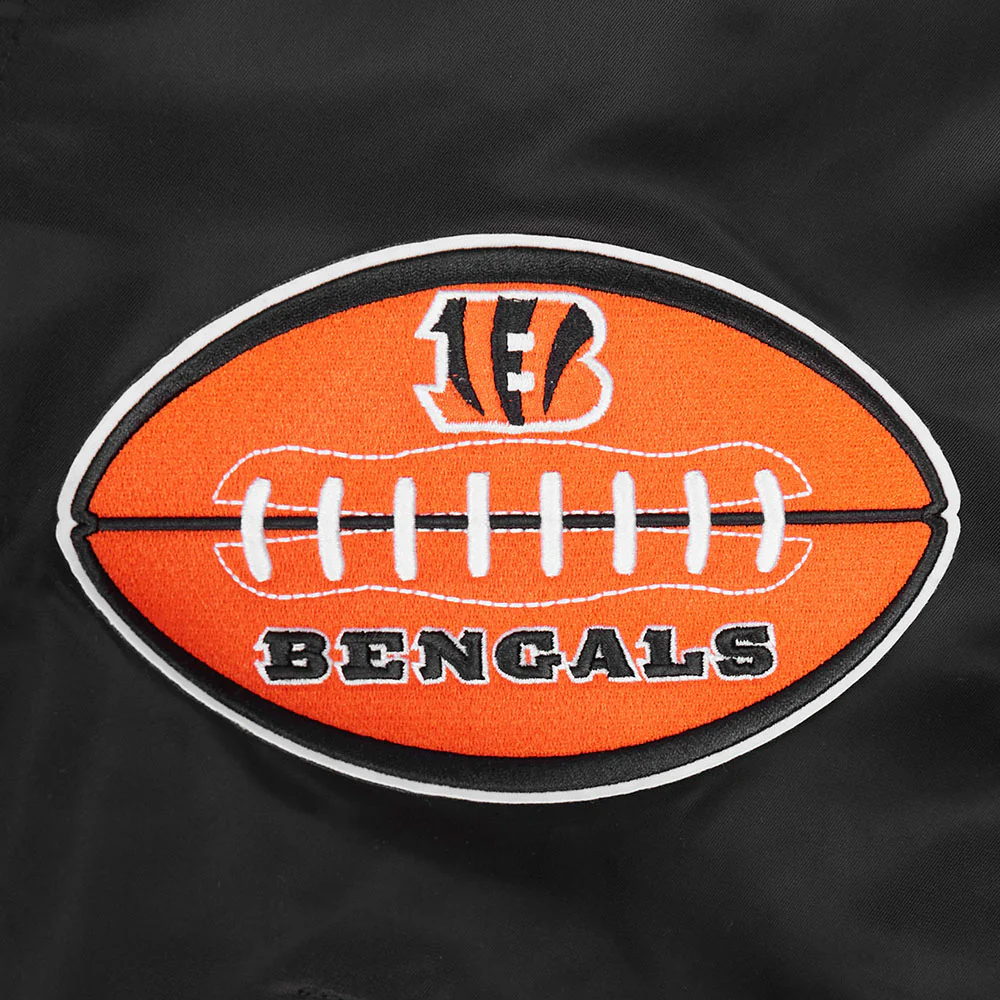 NFL CINCINNATI BENGALS OLD ENGLISH MEN'S RIB SATIN JACKET (BLACK/ORANGE) - Image 7
