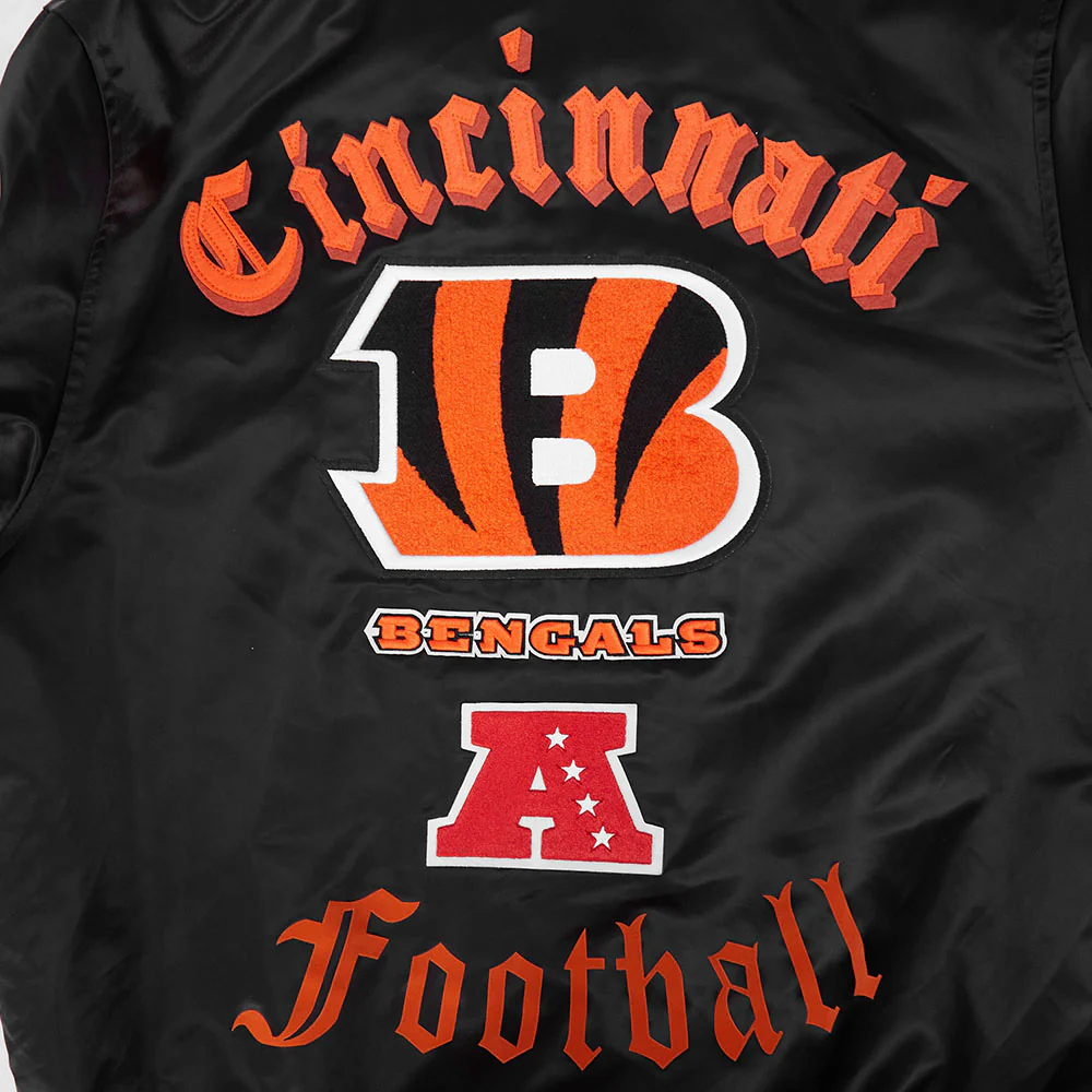 NFL CINCINNATI BENGALS OLD ENGLISH MEN'S RIB SATIN JACKET (BLACK/ORANGE) - Image 9
