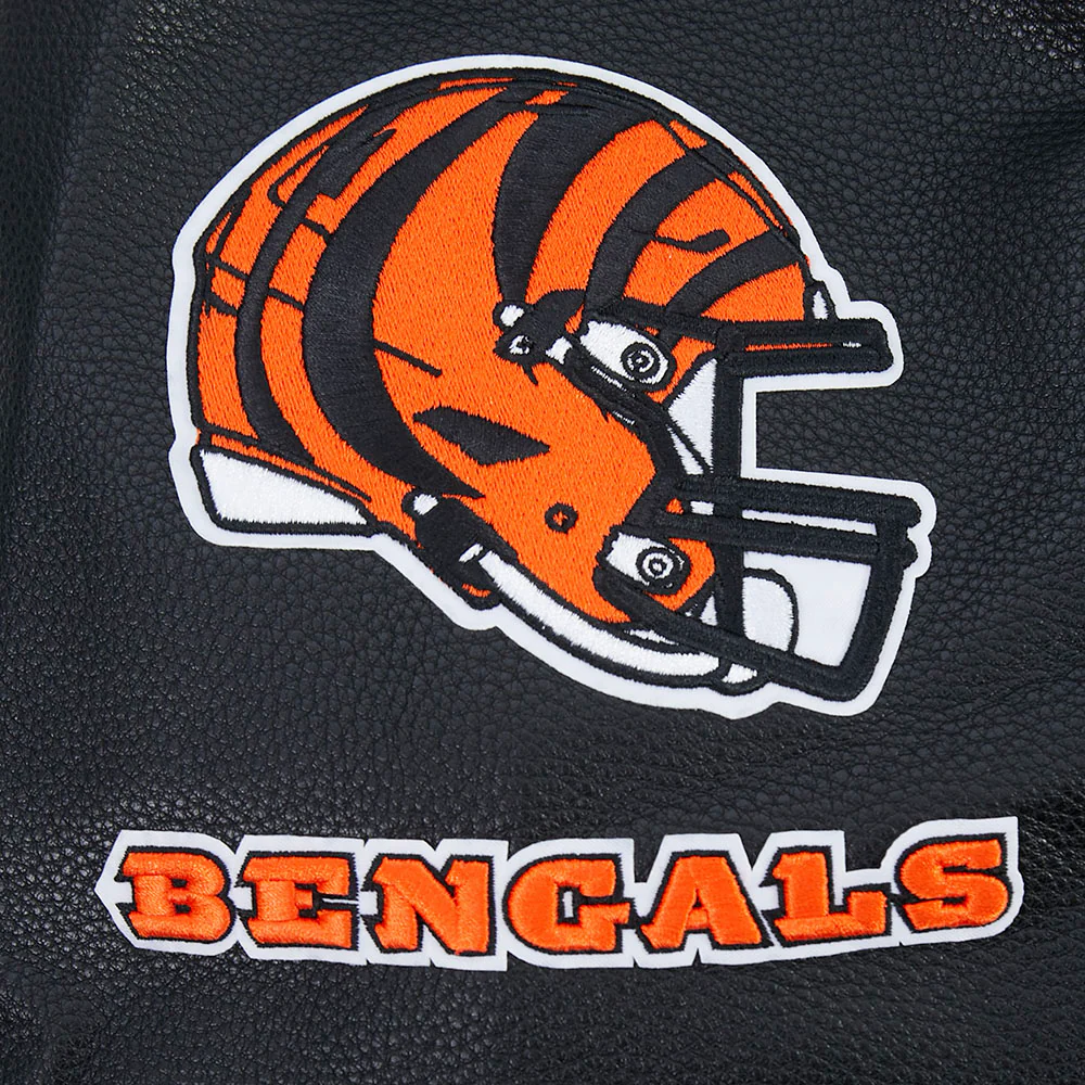 NFL CINCINNATI BENGALS OLD ENGLISH MEN'S RIB WOOL VARSITY JACKET (BLACK/ORANGE) - Image 6