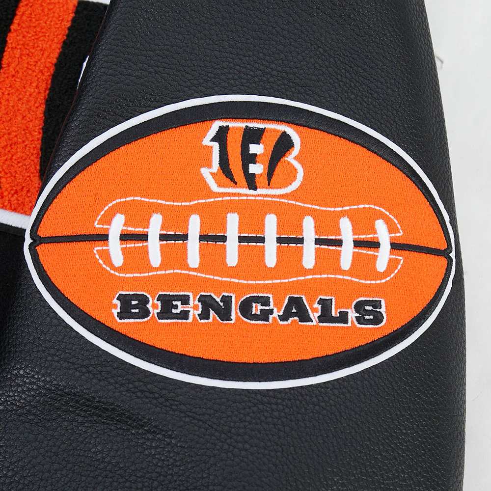NFL CINCINNATI BENGALS OLD ENGLISH MEN'S RIB WOOL VARSITY JACKET (BLACK/ORANGE) - Image 7
