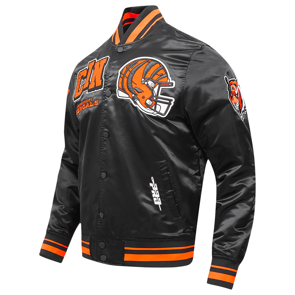NFL CINCINNATI BENGALS MASHUP MEN'S RIB SATIN JACKET (BLACK/ORANGE) - Image 2