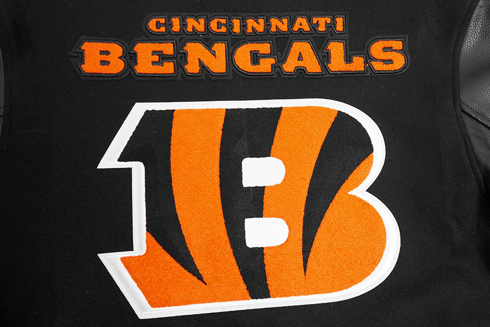 NFL CINCINNATI BENGALS MASHUP MEN'S RIB WOOL VARSITY JACKET (BLACK/ORANGE) - Image 10