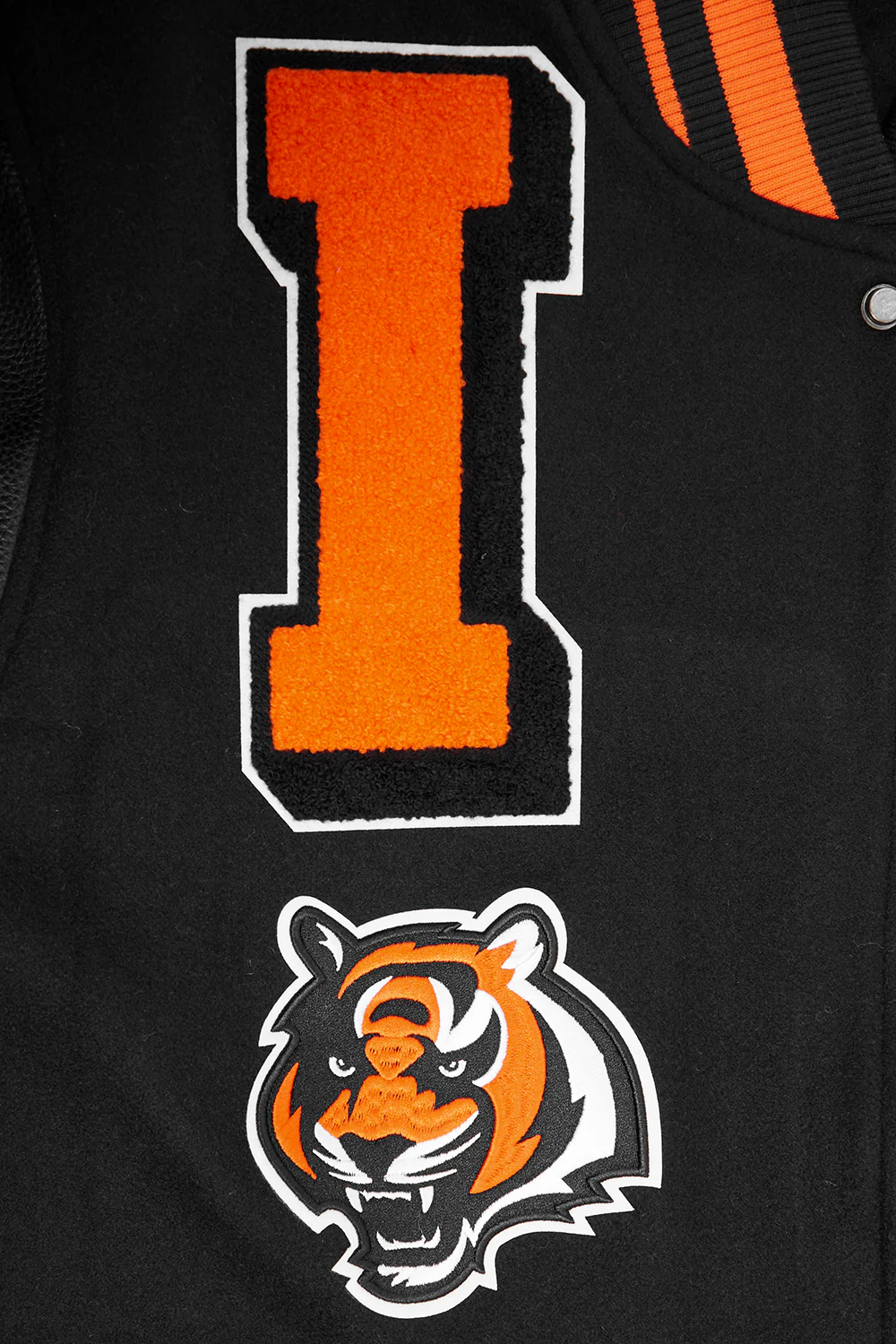 NFL CINCINNATI BENGALS MASHUP MEN'S RIB WOOL VARSITY JACKET (BLACK/ORANGE) - Image 5