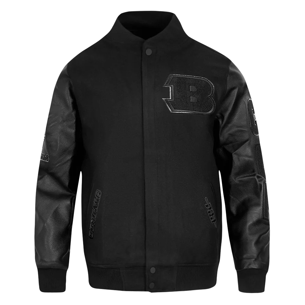 NFL CINCINNATI BENGALS TRIPLE BLACK MEN'S WOOL VARSITY JACKET (TRIPLE BLACK MEN'S)
