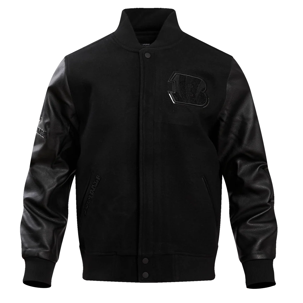 NFL CINCINNATI BENGALS TRIPLE BLACK LOGO MEN'S VARSITY JACKET (TRIPLE BLACK)