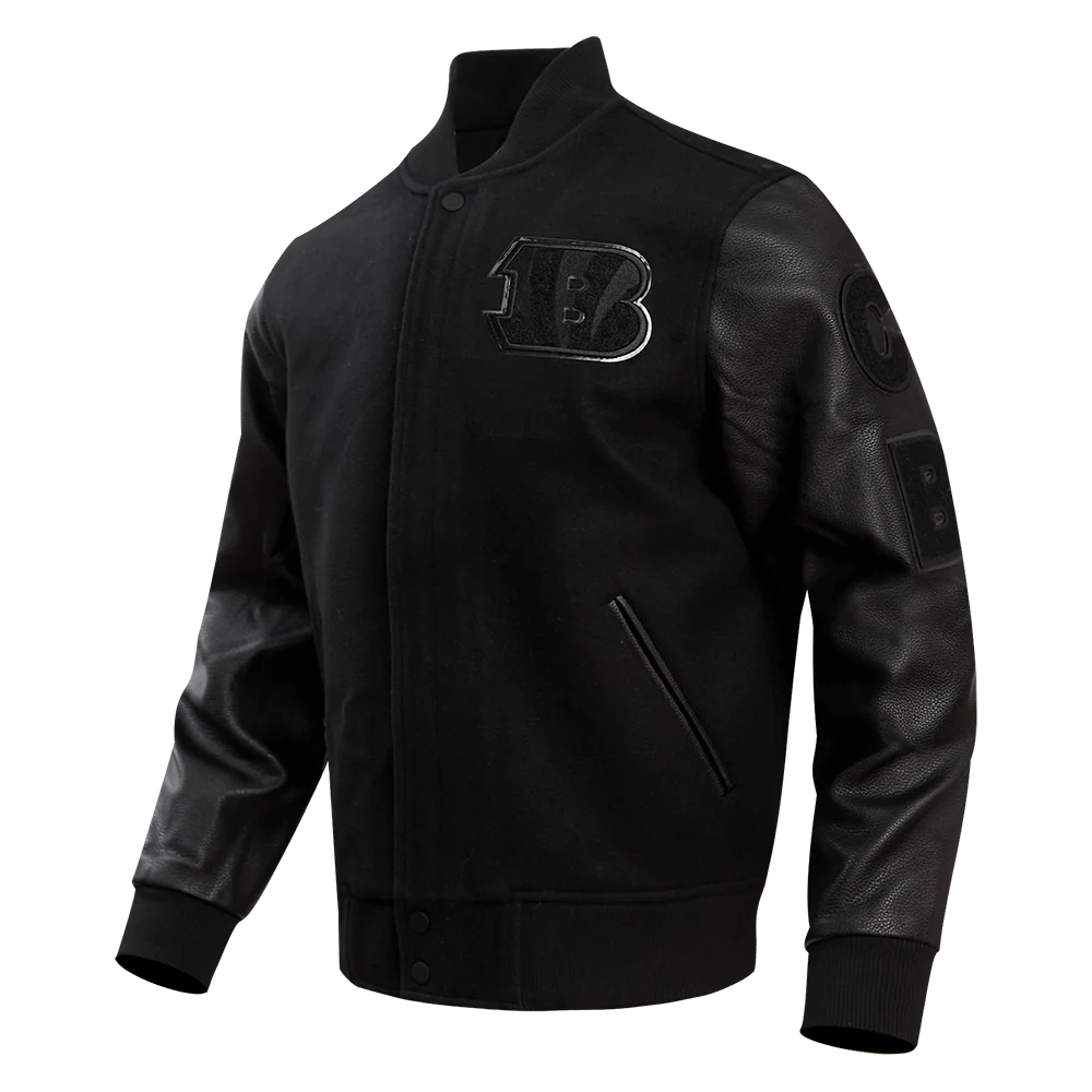 NFL CINCINNATI BENGALS TRIPLE BLACK LOGO MEN'S VARSITY JACKET (TRIPLE BLACK) - Image 2