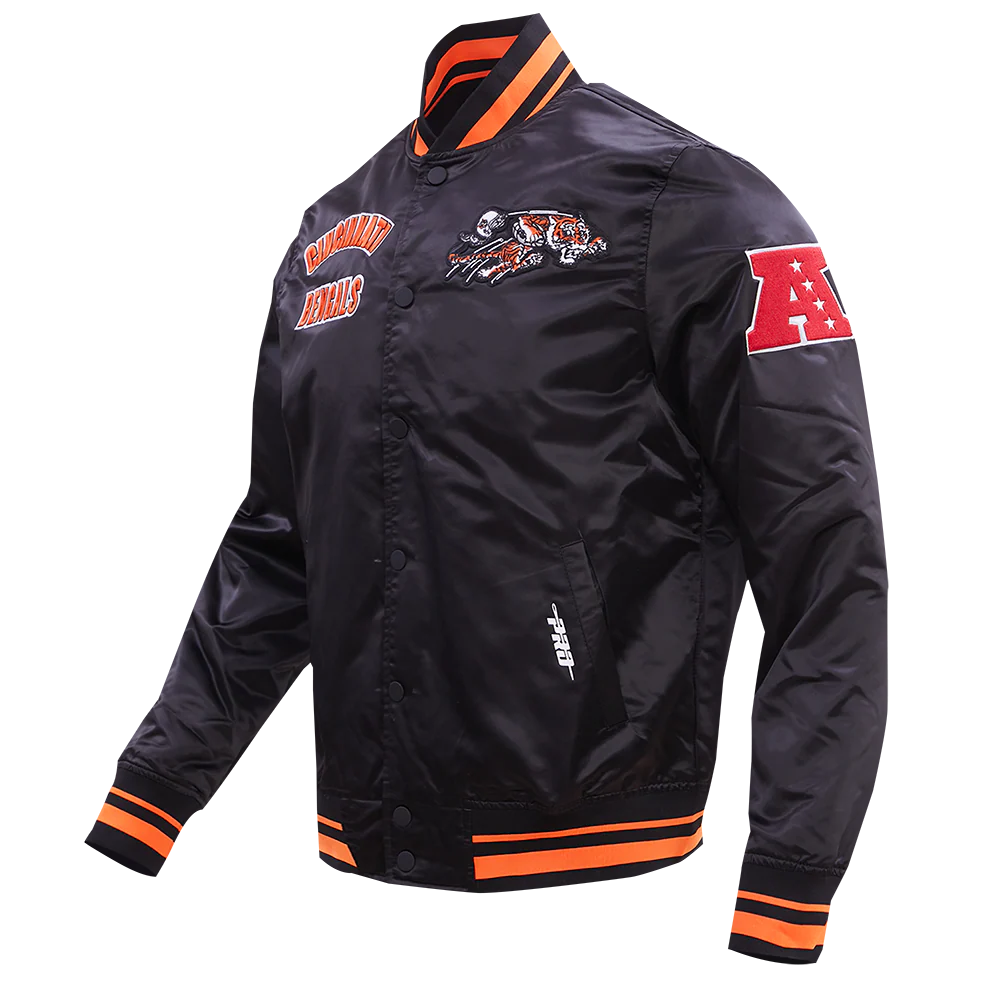 NFL CINCINNATI BENGALS RETRO CLASSIC MEN'S RIB SATIN JACKET (BLACK/ORANGE) - Image 2