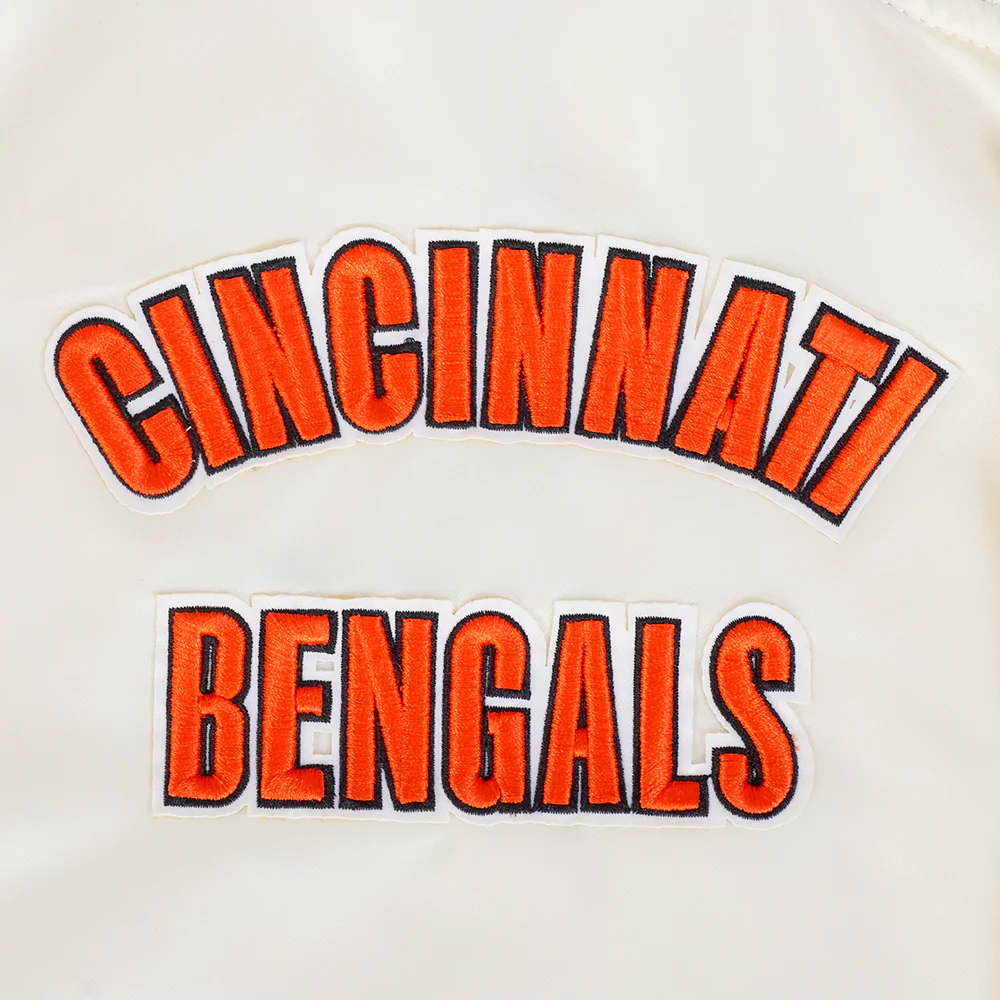 NFL CINCINNATI BENGALS RETRO CLASSIC MEN'S RIB SATIN JACKET (EGGSHELL/ BLACK) - Image 6
