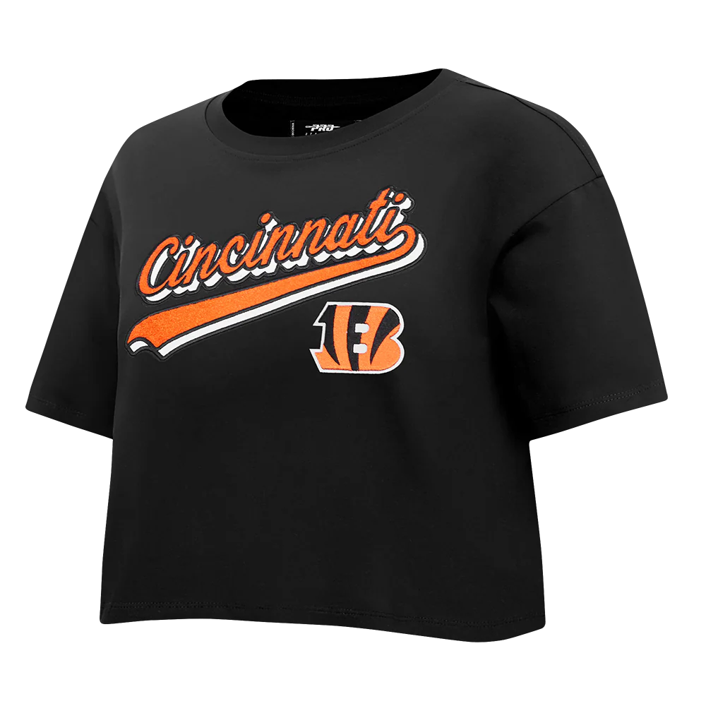 NFL CINCINNATI BENGALS SCRIPT TAIL WOMEN'S SJ BOXY TEE (BLACK) - Image 4