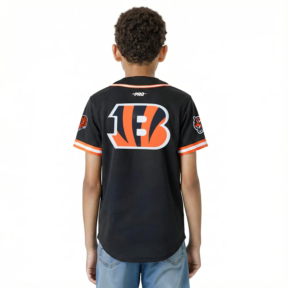 NFL CINCINNATI BENGALS CLASSIC BIG BOY'S MESH BUTTON DOWN SHIRT (BLACK/ORANGE) - Image 2