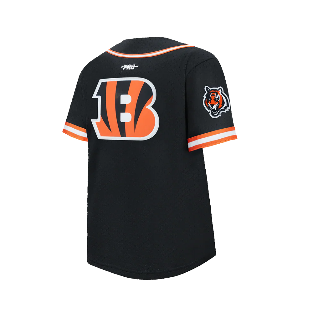 NFL CINCINNATI BENGALS CLASSIC BIG BOY'S MESH BUTTON DOWN SHIRT (BLACK/ORANGE) - Image 4