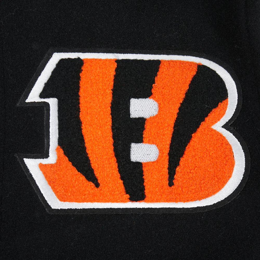 NFL CINCINNATI BENGALS CLASSIC CHENILLE BIG BOY'S WOOL VARSITY JACKET (BLACK/WHITE) - Image 3