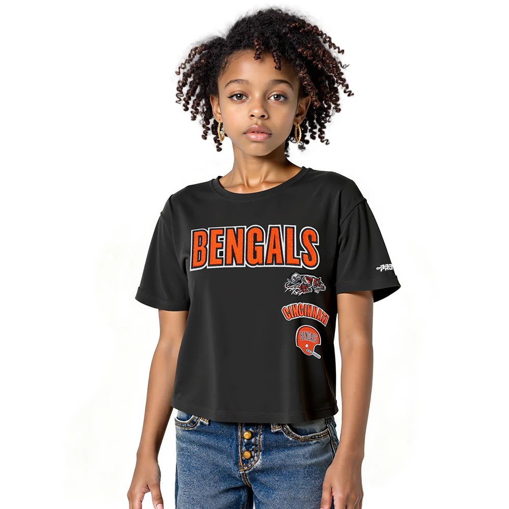 NFL CINCINNATI BENGALS RETRO CLASSIC BIG GIRLS SHORT SLEEVE BOXY TEE (BLACK)