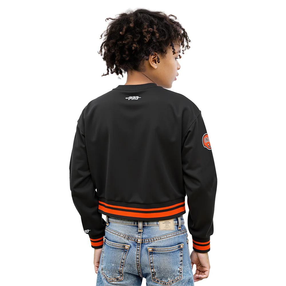 NFL CINCINNATI BENGALS RETRO CLASSIC BIG GIRLS RIB FLEECE CREWNECK (BLACK/ORANGE) - Image 2