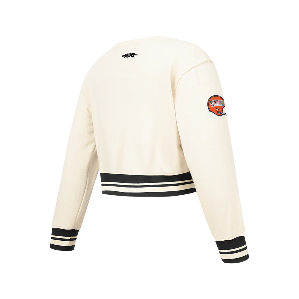 NFL CINCINNATI BENGALS RETRO CLASSIC BIG GIRL'S RIB FLC CREWNECK (EGGSHELL/ BLACK) - Image 4