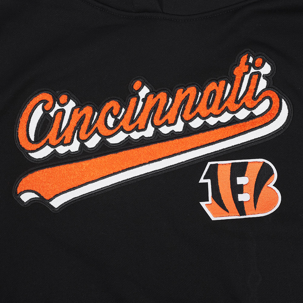NFL CINCINNATI BENGALS SCRIPT TAIL WOMEN'S RIB FLC CROPPED PO HOODIE (BLACK/ORANGE) - Image 7