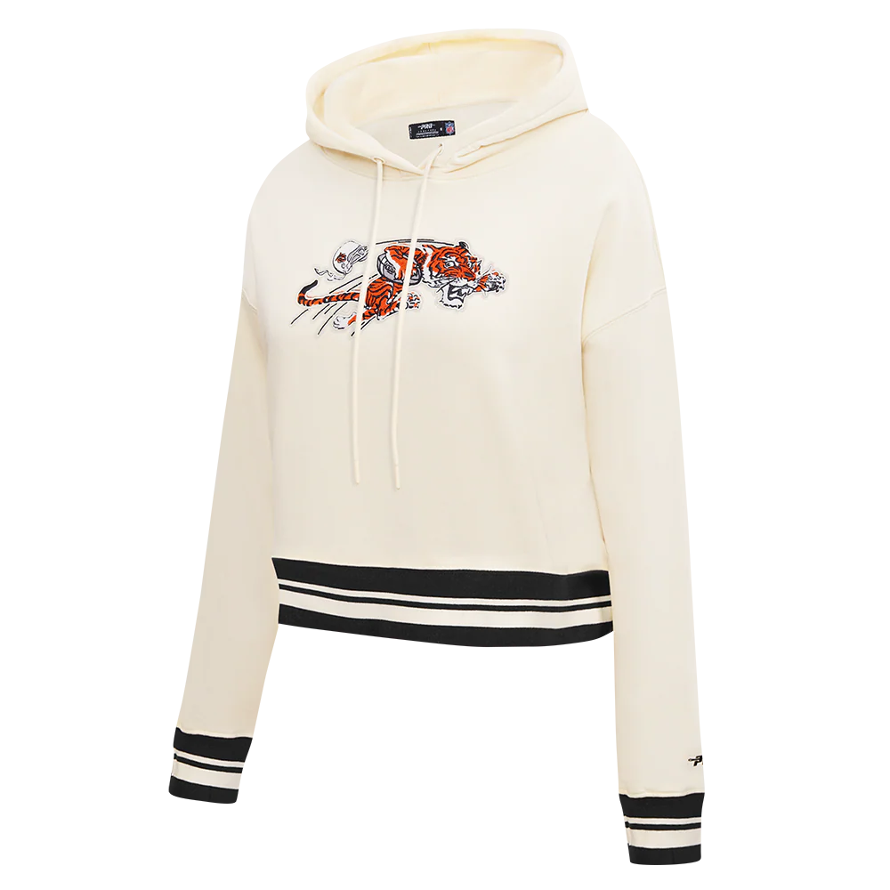 NFL CINCINNATI BENGALS RETRO CLASSIC WOMEN'S RIB CROPPED PO HOODIE (EGGSHELL/ BLACK) - Image 3
