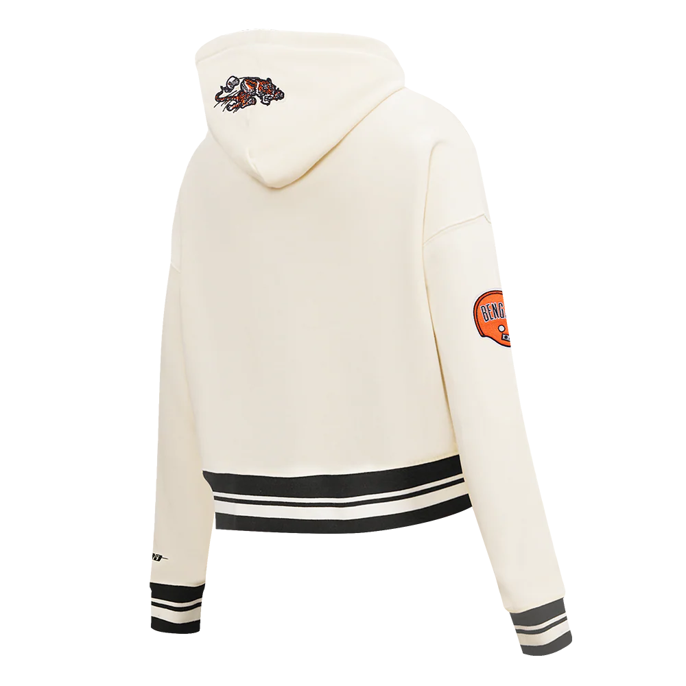 NFL CINCINNATI BENGALS RETRO CLASSIC WOMEN'S RIB CROPPED PO HOODIE (EGGSHELL/ BLACK) - Image 4