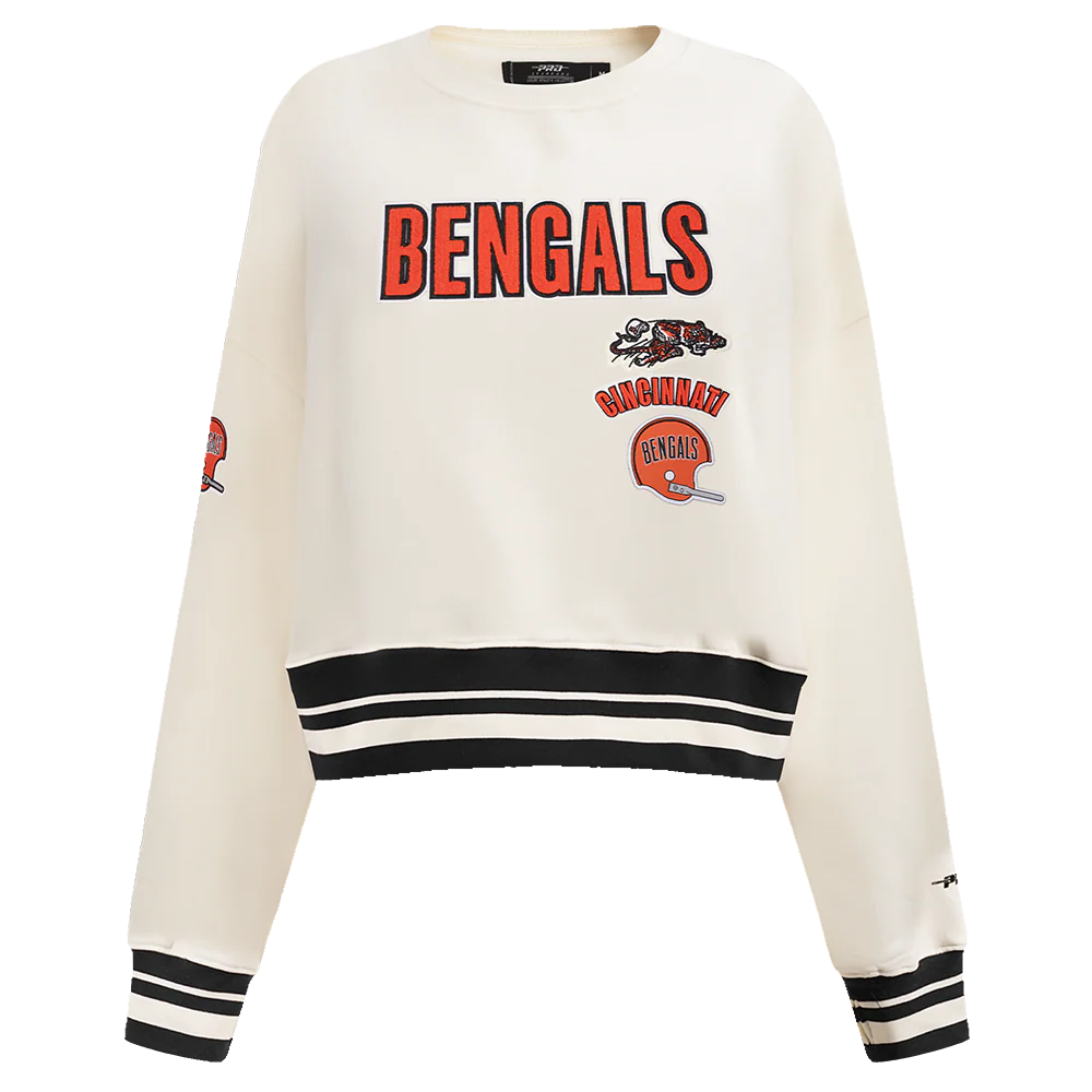 NFL CINCINNATI BENGALS RETRO CLASSIC WOMEN'S RIB CREWNECK (EGGSHELL/ BLACK)