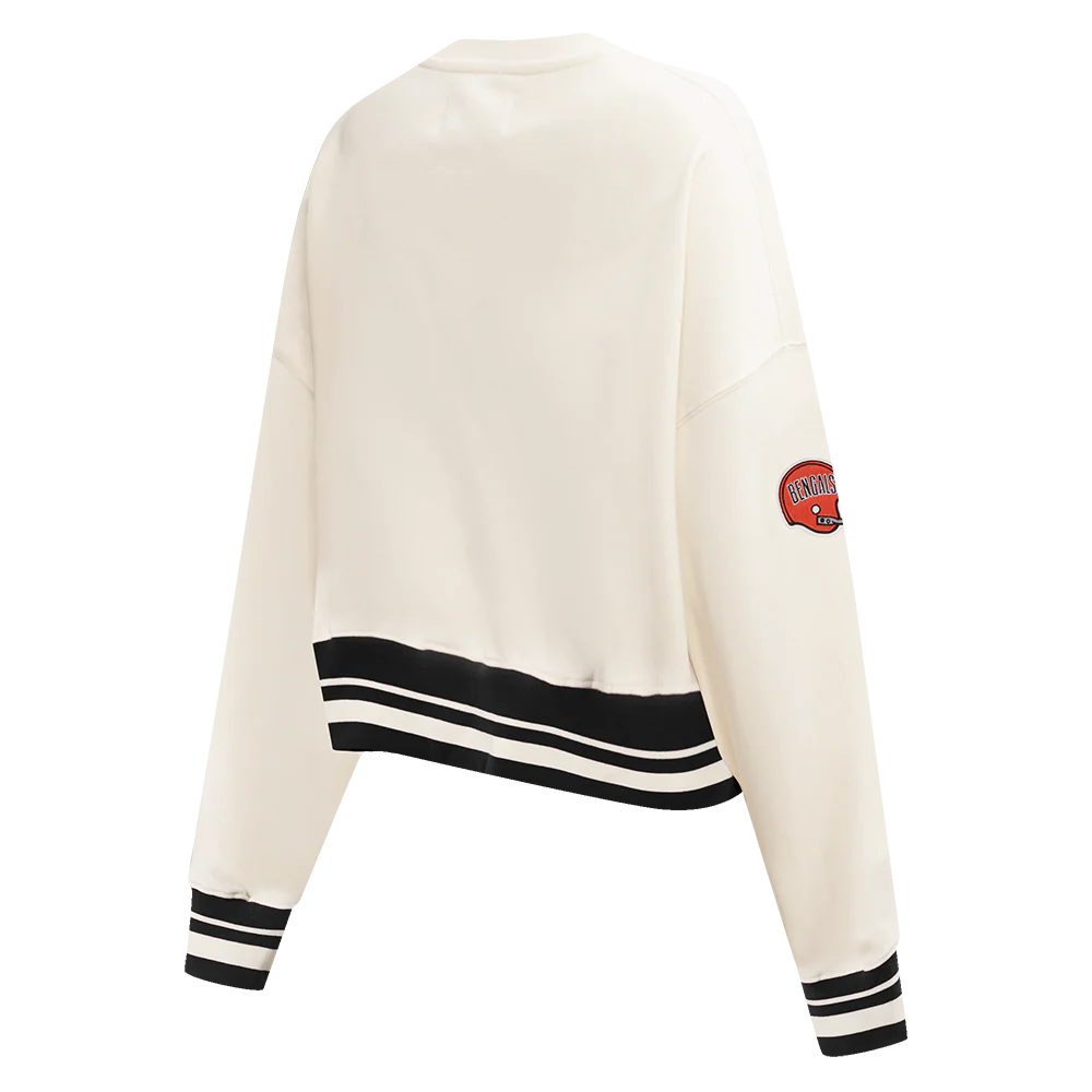 NFL CINCINNATI BENGALS RETRO CLASSIC WOMEN'S RIB CREWNECK (EGGSHELL/ BLACK) - Image 4