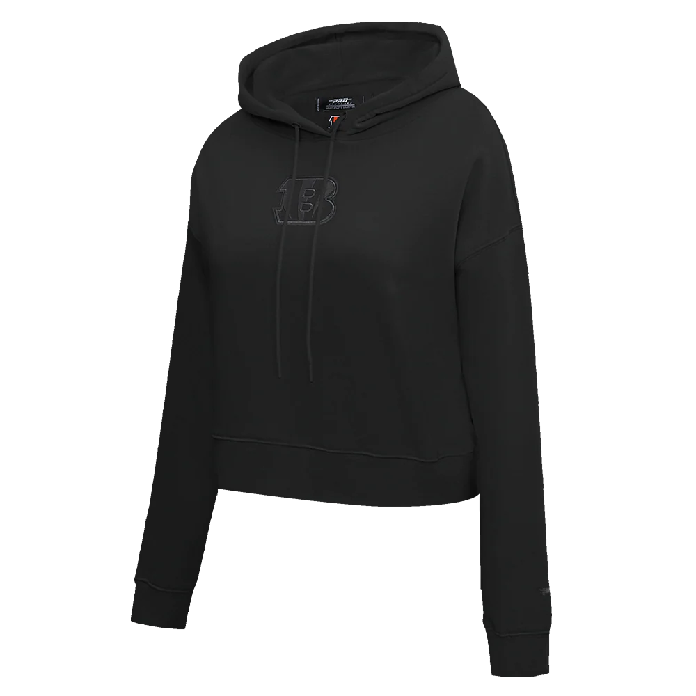 NFL CINCINNATI BENGALS NEUTRAL WOMEN'S CROPPED PULLOVER HOODIE (BLACK) - Image 2