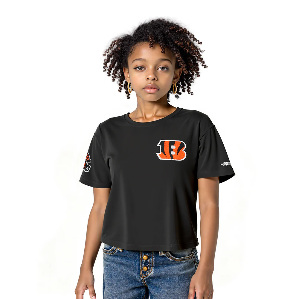 NFL CINCINNATI BENGALS CLASSIC LITTLE GIRLS SHORT SLEEVE BOXY TEE (BLACK)