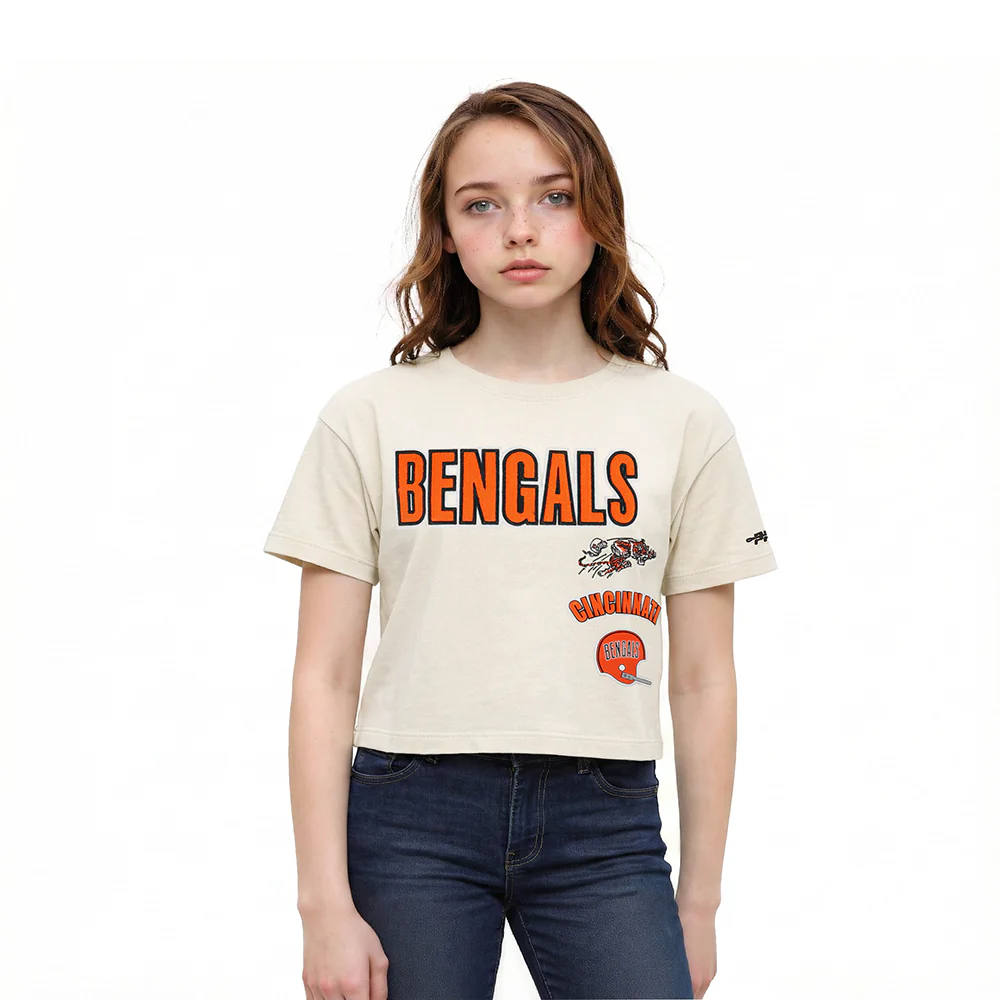 NFL CINCINNATI BENGALS RETRO CLASSIC LITTLE GIRL'S SS BOXY TEE (EGGSHELL)