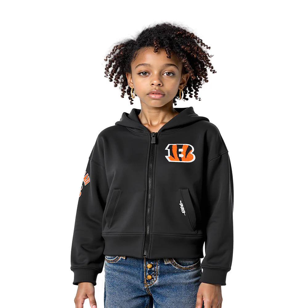NFL CINCINNATI BENGALS CLASSIC LITTLE GIRLS  FLEECE FULL ZIP HOODIE (BLACK)