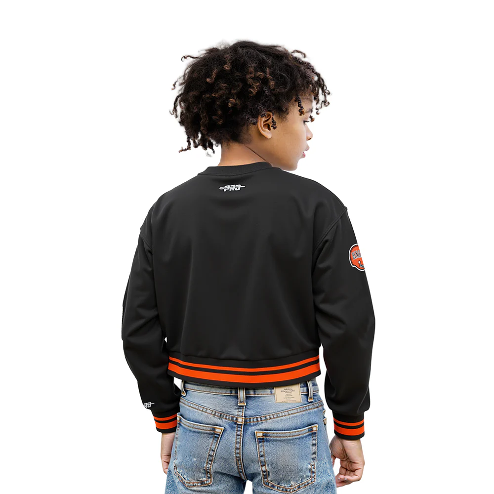NFL CINCINNATI BENGALS RETRO CLASSIC LITTLE GIRLS  RIB FLEECE CREWNECK (BLACK/ORANGE) - Image 2
