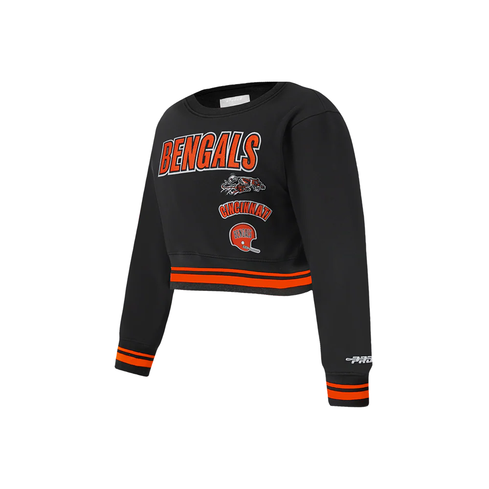 NFL CINCINNATI BENGALS RETRO CLASSIC LITTLE GIRLS  RIB FLEECE CREWNECK (BLACK/ORANGE) - Image 3