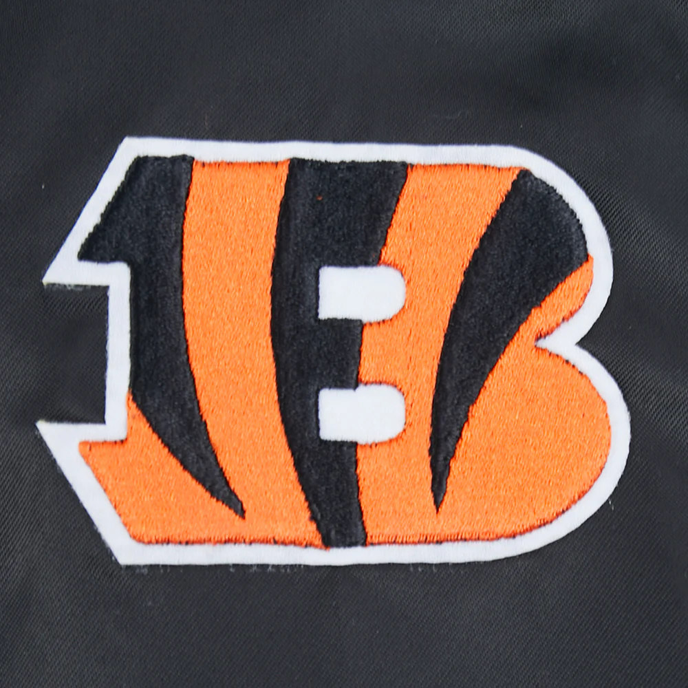 NFL CINCINNATI BENGALS SCRIPT TAIL WOMEN'S SATIN JACKET (BLACK/ORANGE) - Image 16