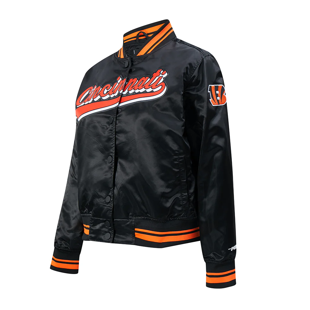 NFL CINCINNATI BENGALS SCRIPT TAIL WOMEN'S SATIN JACKET (BLACK/ORANGE) - Image 5