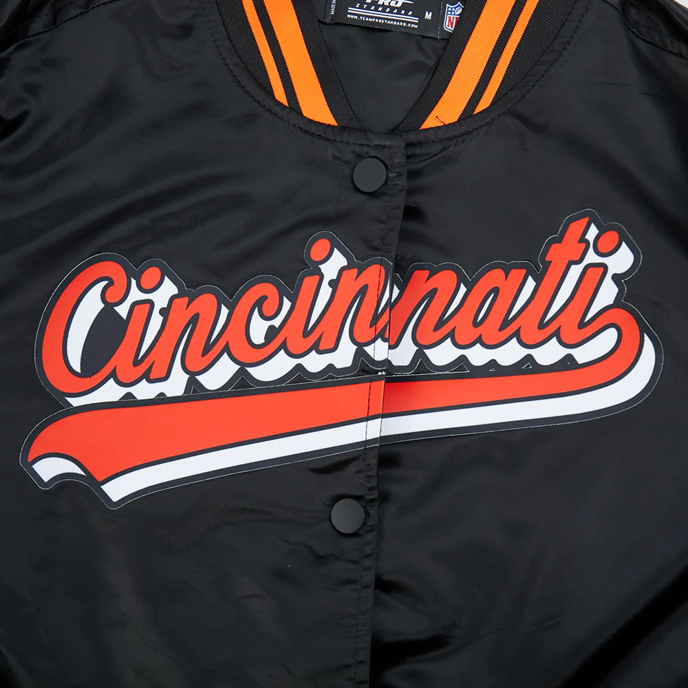 NFL CINCINNATI BENGALS SCRIPT TAIL WOMEN'S SATIN JACKET (BLACK/ORANGE) - Image 7