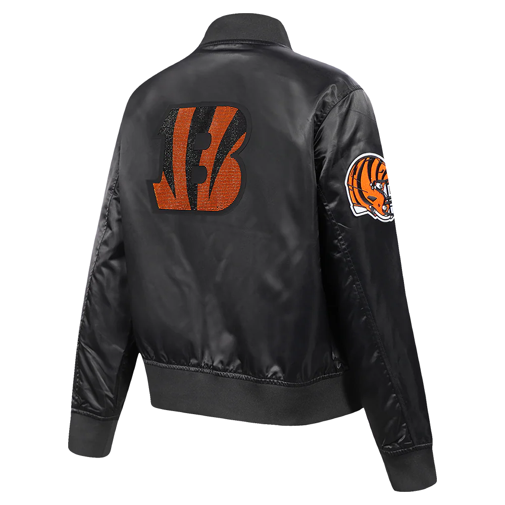 NFL CINCINNATI BENGALS JEWELS WOMEN'S SATIN JACKET (BLACK) - Image 4