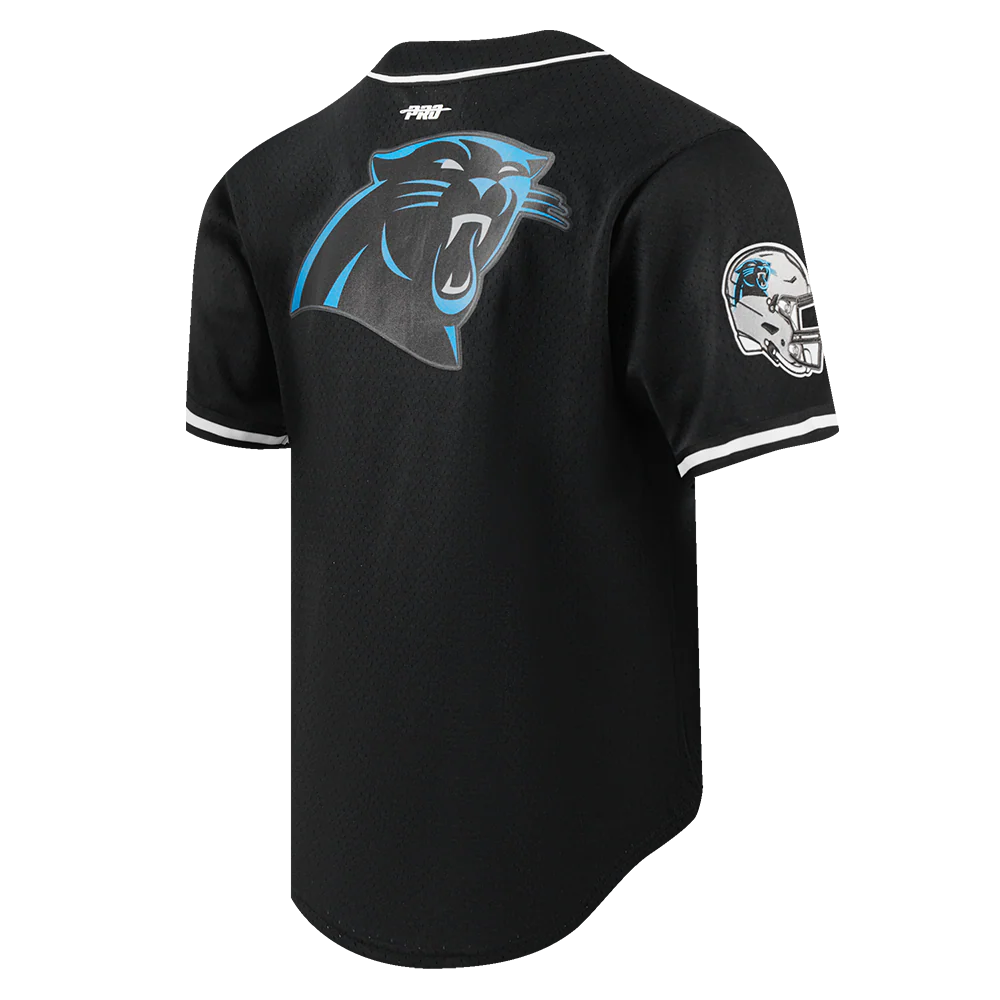 NFL CAROLINA PANTHERS SCRIPT TAIL MEN'S MESH BUTTON DOWN SHIRT (BLACK) - Image 14