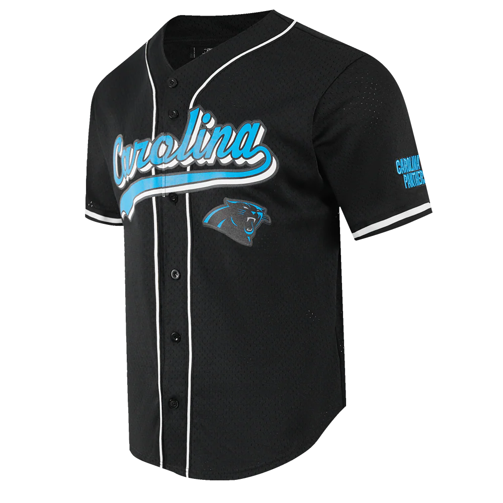NFL CAROLINA PANTHERS SCRIPT TAIL MEN'S MESH BUTTON DOWN SHIRT (BLACK) - Image 5