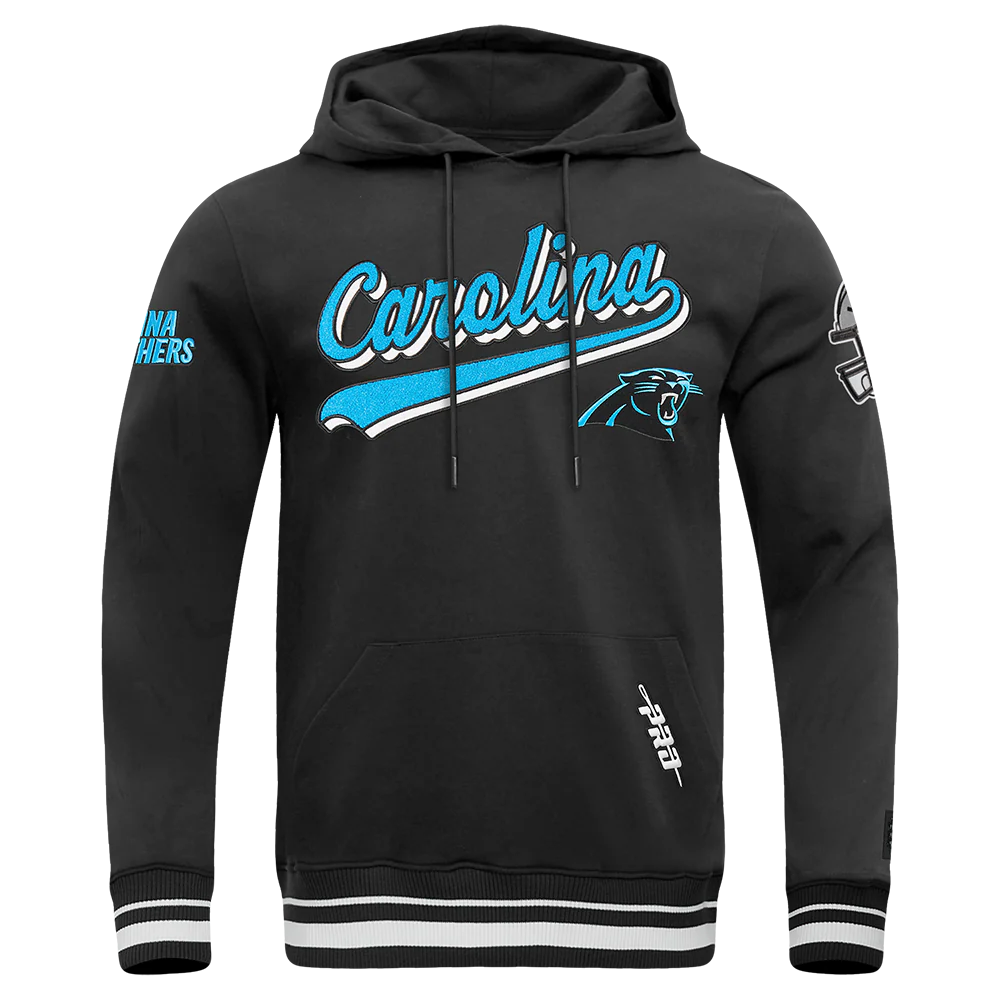 NFL CAROLINA PANTHERS SCRIPT TAIL MEN'S RIB FLC PO HOODIE (BLACK) - Image 3
