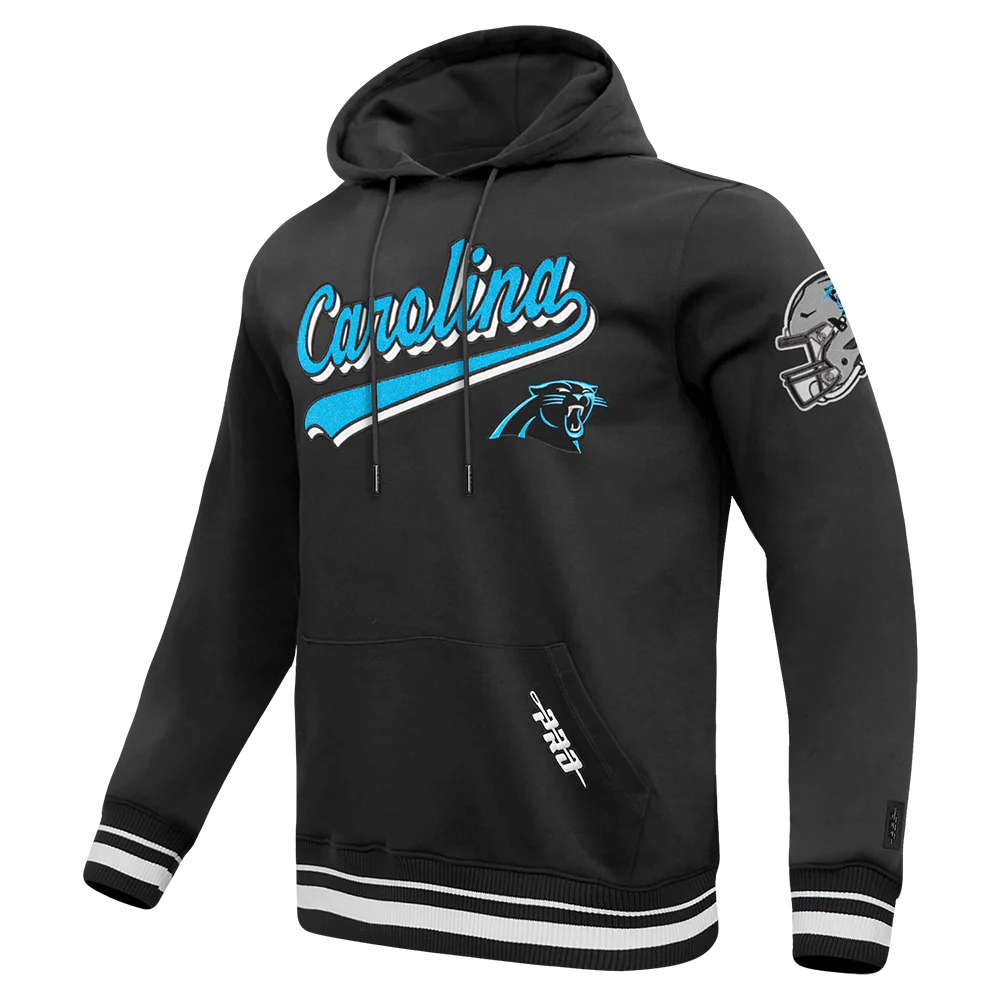 NFL CAROLINA PANTHERS SCRIPT TAIL MEN'S RIB FLC PO HOODIE (BLACK) - Image 4