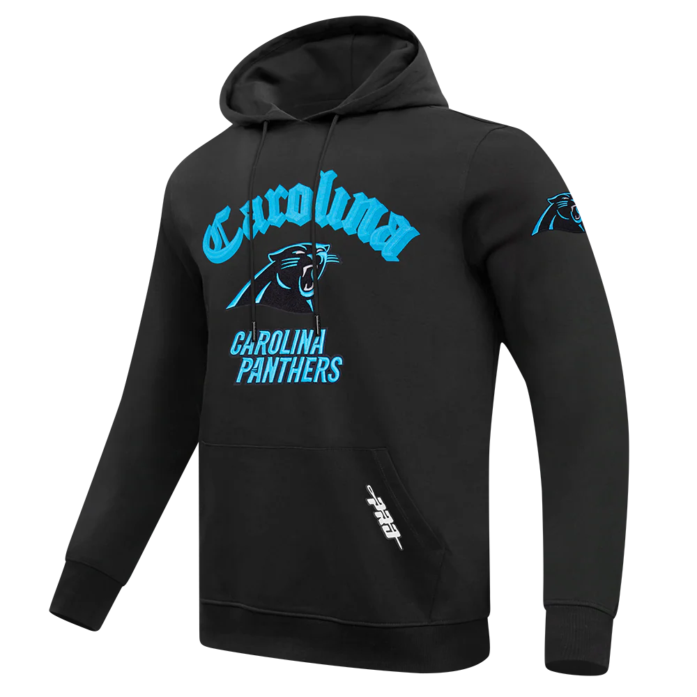 NFL CAROLINA PANTHERS OLD ENGLISH MEN'S PO HOODIE (BLACK) - Image 3