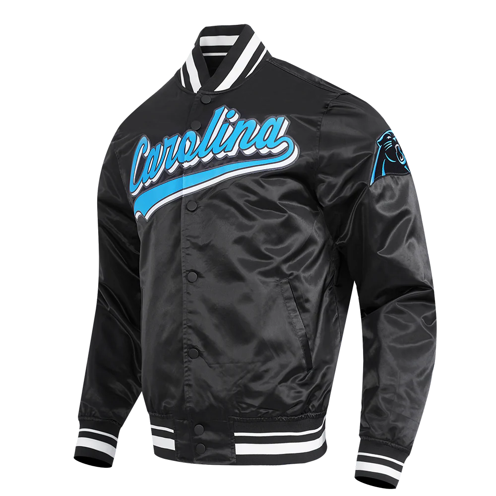 NFL CAROLINA PANTHERS SCRIPT TAIL MEN'S SATIN JACKET (BLACK) - Image 2