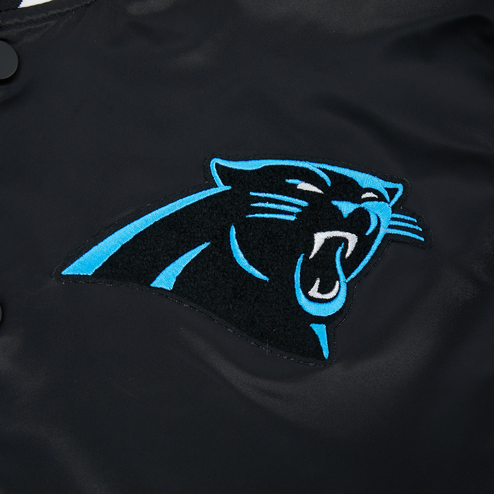 NFL CAROLINA PANTHERS OLD ENGLISH MEN'S RIB SATIN JACKET (BLACK) - Image 6