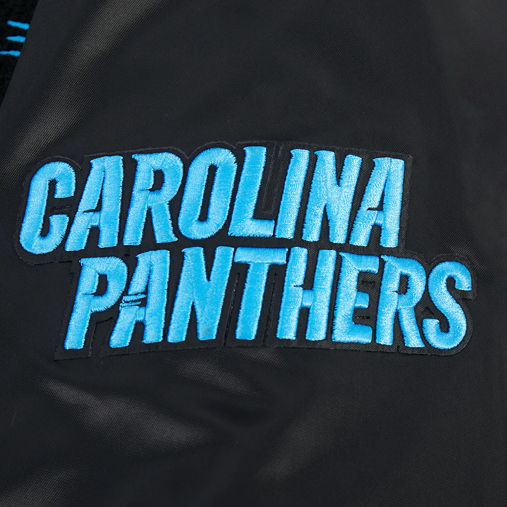NFL CAROLINA PANTHERS OLD ENGLISH MEN'S RIB SATIN JACKET (BLACK) - Image 8