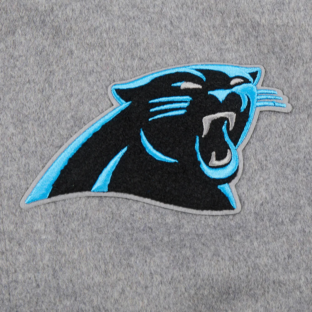 NFL CAROLINA PANTHERS OLD ENGLISH MEN'S RIB WOOL VARSITY JACKET (HEATHER GREY/WHITE/BLACK) - Image 5