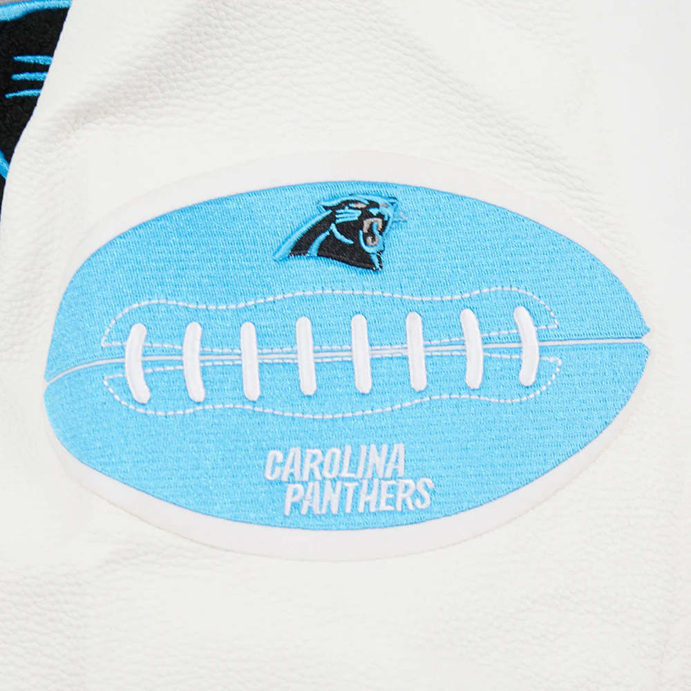 NFL CAROLINA PANTHERS OLD ENGLISH MEN'S RIB WOOL VARSITY JACKET (HEATHER GREY/WHITE/BLACK) - Image 6