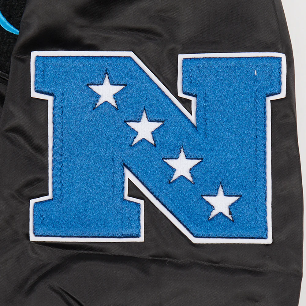 NFL CAROLINA PANTHERS MASHUP MEN'S RIB SATIN JACKET (BLACK) - Image 6