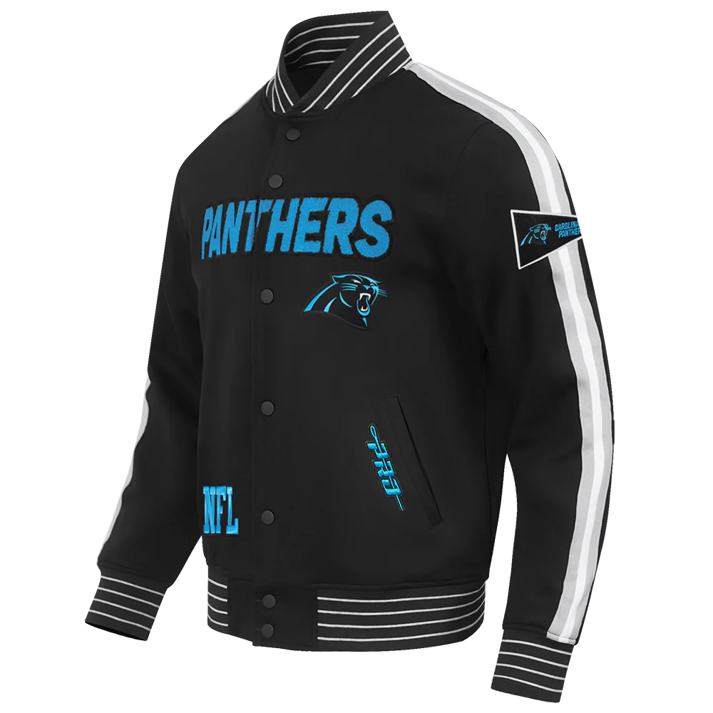 NFL CAROLINA PANTHERS PRO GAME DAY MEN'S DBL KNIT JACKET (BLACK/SILVER/WHITE) - Image 3